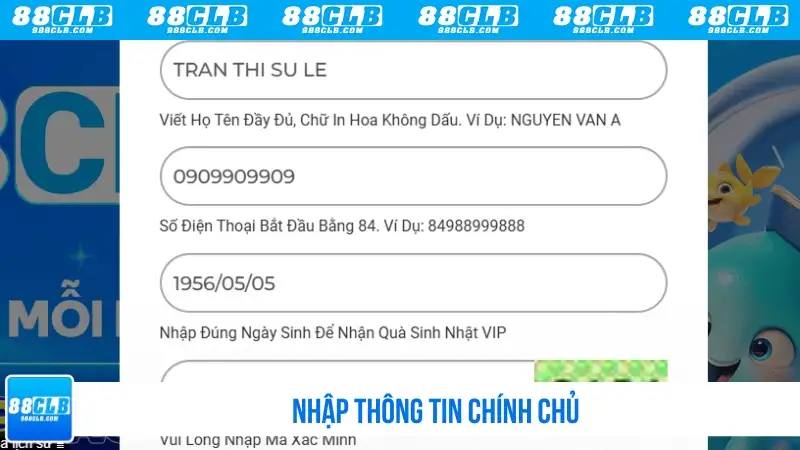 Nhập thông tin chính chủ