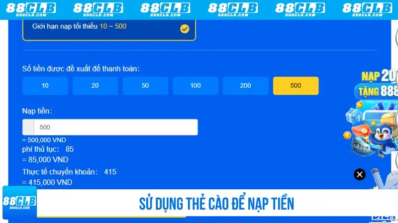 Sử dụng thẻ cào để nạp tiền