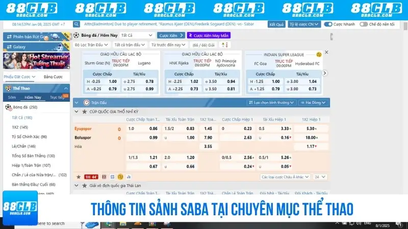 Thông tin sảnh Saba tại chuyên mục thể thao